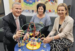 TIME TO LEARN: Member for Riverina Michael McCormack, Wagga Regional Daycare education family officer Katie Burkinshaw and Member for Farrer Sussan Ley. Picture: Addison Hamilton