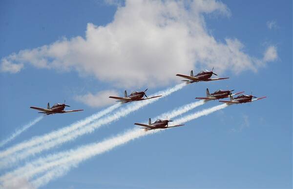 The RAAF's Roulettes put on an amazing display of precision flying for the large crown that attended Temora's Warbirds Downunder on Saturday. PIcture: Addison Hamilton