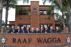 HUMBLE HISTORY: The original volunteers of the Wagga RAAF Heritage Centre (from left) Bob Young, Keith Poole, Alan Kelk, Alf Dudley, Mick Geeves, Bruce Wells, David Gill, Ted Heskett, Dick Bostock and Peter Wyatt gather outside the centre to celebrate its first anniversary. Picture: Les Smith