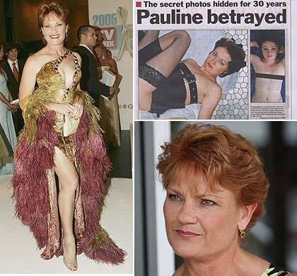 Pauline Hanson ... as she appeared on Dancing with the Stars, the newspaper cutting purporting to show her, and on the campaign trail in Queensland.