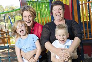 HAPPY FAMILY: Michele and Lisa Saffery and their children Gemma, 6, and Jordae, 5, enjoy many family activities together in Wagga.             Picture: Michael Frogley