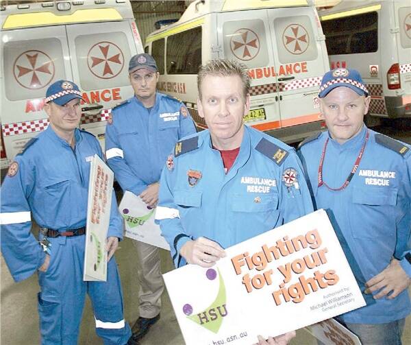 EMERGENCY: Wagga paramedics (from left) Mark Stephenson, Brett Campbell, Eamonn Purcell and John Polsen will join hundreds of ambulance officers from around the state at a rally in Sydney today.