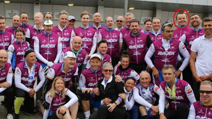 Alastair Furnival, circled, at last year's Pollie Pedal with Tony Abbott, centre. Photo: Supplied