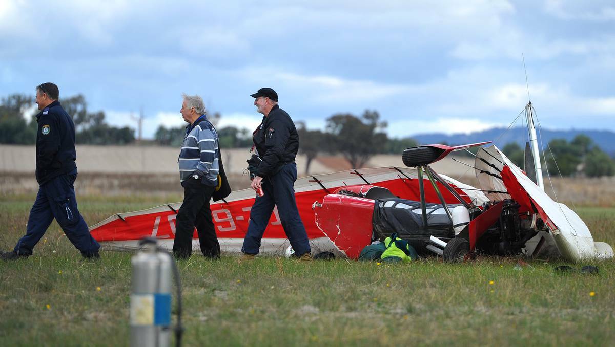 Emergency services at the scene of a light plane crash in Wagga Wagga. Photo: ADDISON HAMILTON