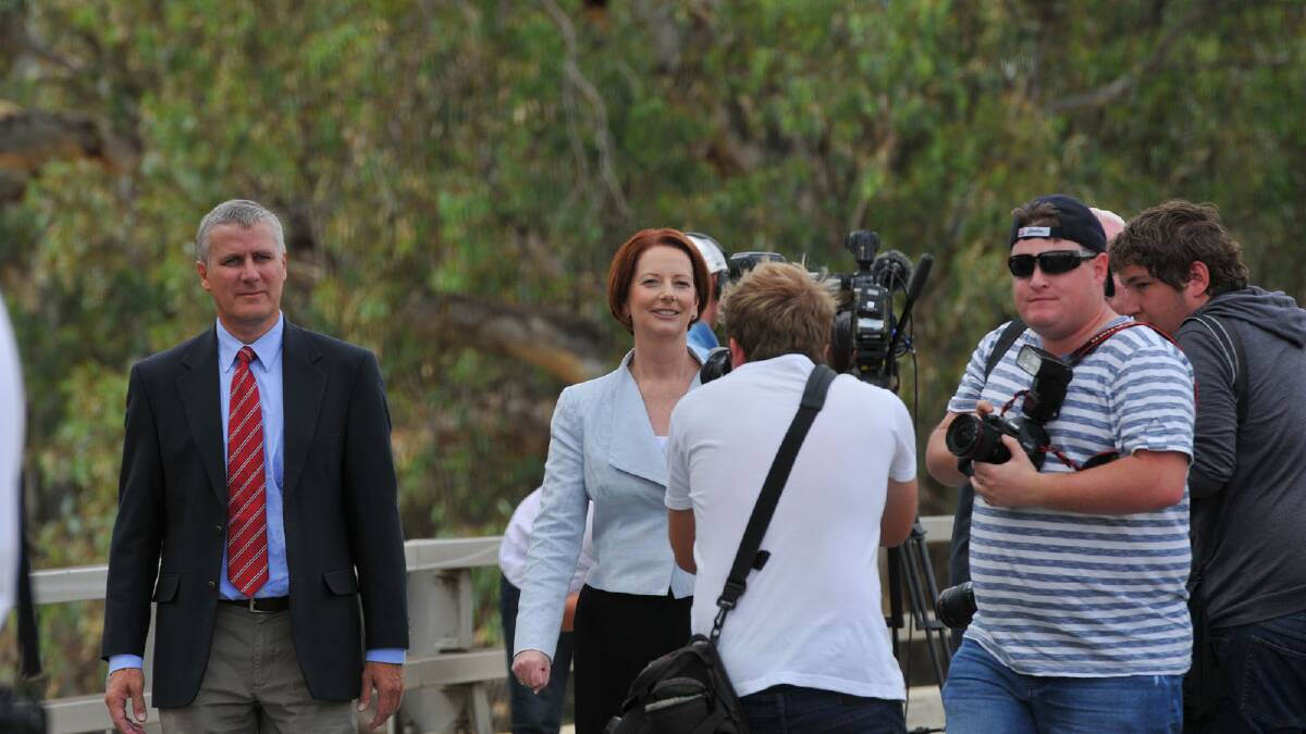 Prime Minister Julia Gillard visited Wagga during the floods in March 2012. Picture: Michael Frogley