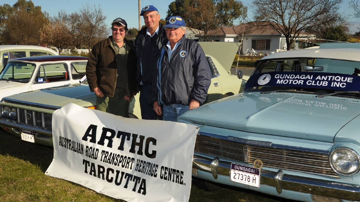 Foundation members of the Australian Road Heritage Transport Centre (ARTHC), President Daryl Weston from Tarcutta, with Tumut enthusiasts Kerri Campbell and Jim Morton. Picture: Keith Wheeler
