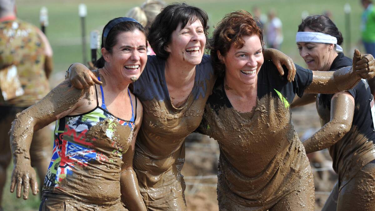 Mud, Sweat and Beers. Leanne Farrell, Gemma Barber and Sharon Edwards. Picture: Michael Frogley
