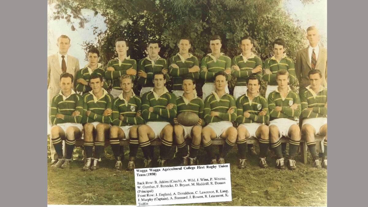 The Wagga Agricultural College's 1950 union team. Picture: Regional Archives/Wagga and District Historical Society