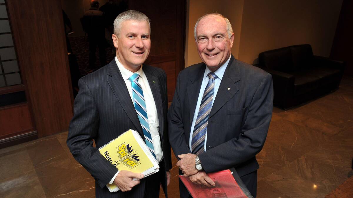Warren Truss and Michael McCormack at the Nationals Graincorp forum. Picture: Les Smith