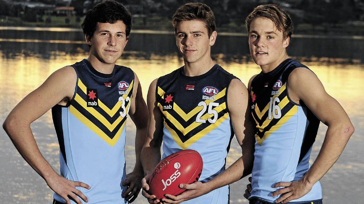 on the up and up: The Wagga boys who helped NSW-ACT to the division two title at the under 16 national championships: Harvey Daniher, Jock Cornell and Charlie Bance. Picture: Les Smith