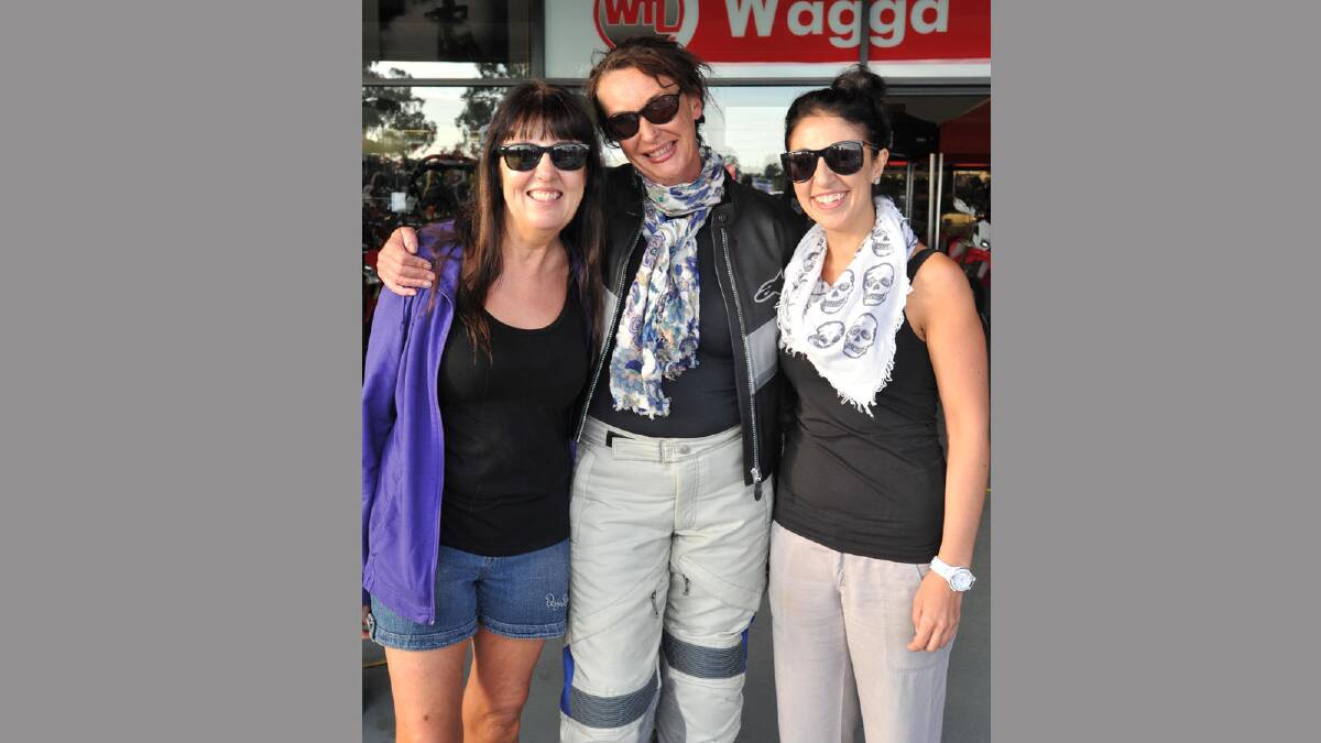 Motorcycle ride for motor neurone disease. Jill Artemiou, Lisa Brown and Petroulla Artemiou. Picture: Les Smith