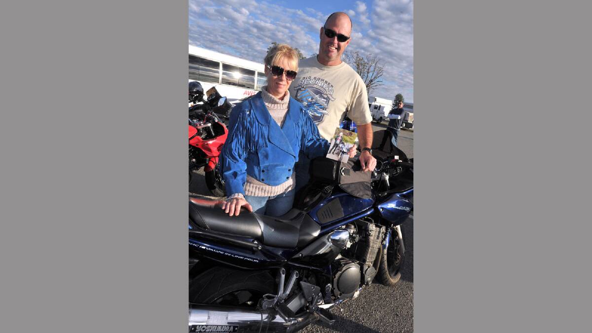 Motorcycle ride for motor neurone disease. Rene McDonell with husband Bryce. Rene's dad, Bob Nixon, was a victim of motor neurone disease. Picture: Les Smith
