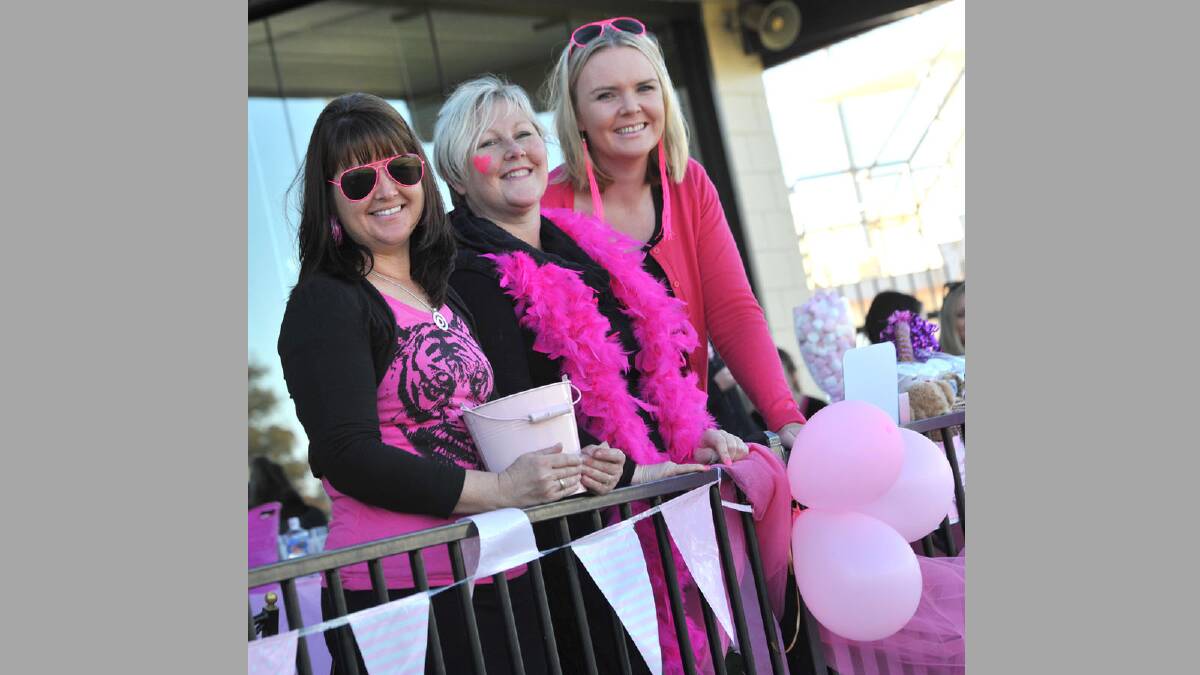 RFL. Griffith Swans v Wagga Tigers. Kathy Flanigan, Allison Schirmer and Amanda Smith were attending the Think Pink breast cancer awareness fundraiser at the Tigers' clubhouse. Picture: Les Smith