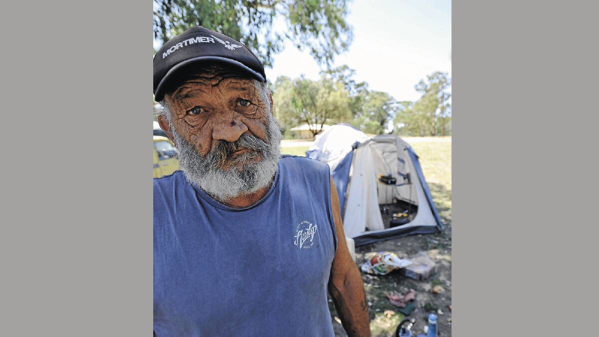 BLOODY DISGUSTING: Homeless camper Chris Matthews thinks the new signs at Wilks Park discriminate against poor people. Picture: Michael Frogley