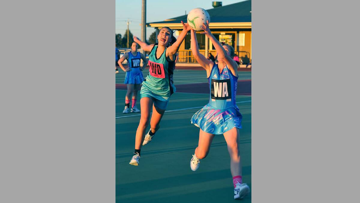 First grade netball. New Kids Diamonds v Uranquinty. Uranquinty's Emily O'Leary and New Kids' Grace Templeton. Picture: Addison Hamilton