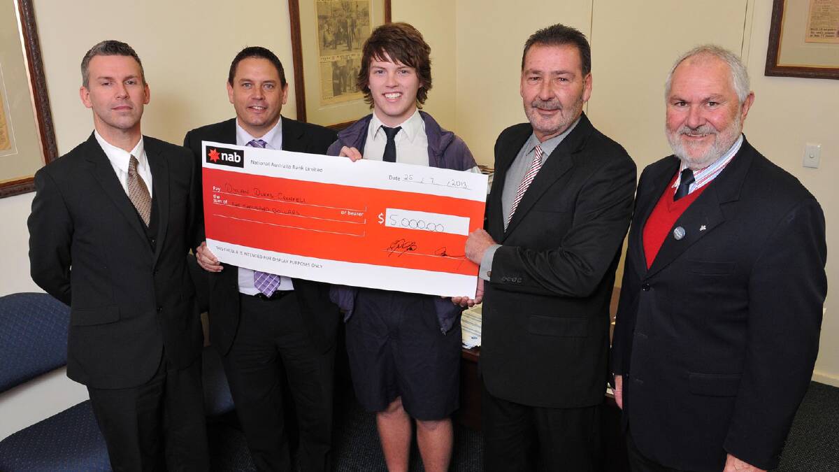 Fairfax Divisional Accountant Brett Miles, NAB Senior Business Banking manager Andrew Schmetzer, The Daily Advertiser Youth Scholarship recipient Dylan Dukes-Grenfell, The Daily Advertiser general manager Gary Olson and Mayor Rod Kendall. Picture: Michael Frogley