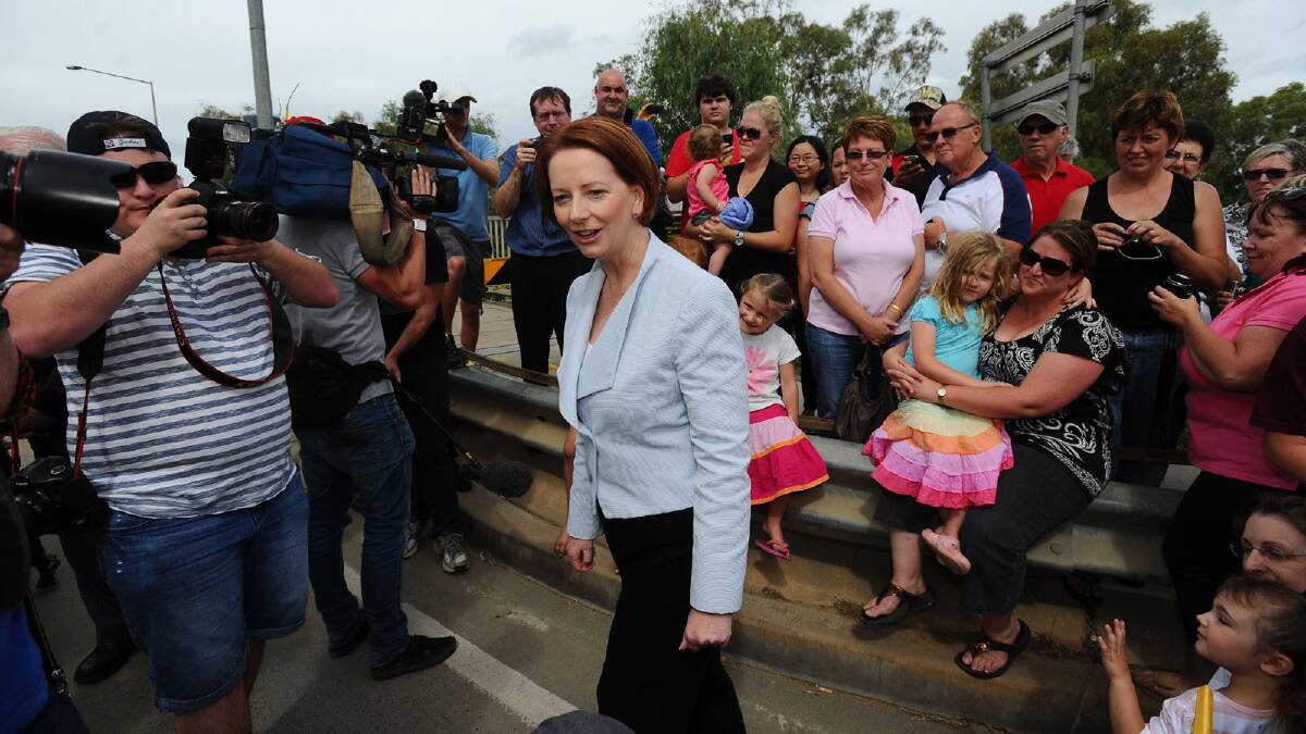 Prime Minister Julia Gillard met with Wagga residents during last year's floods. Picture: Addison Hamilton