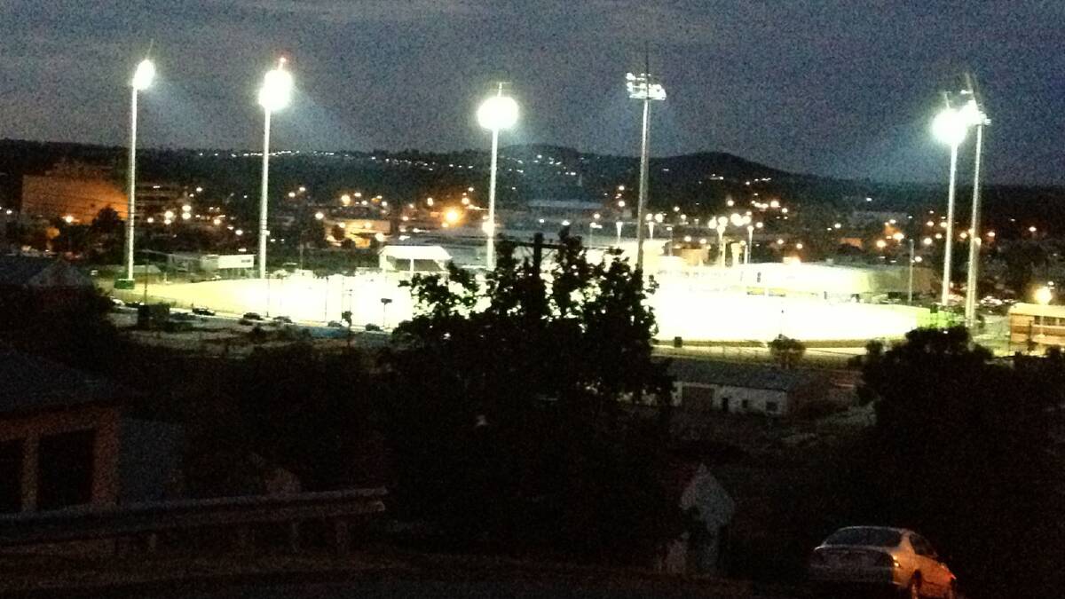 The lights at Robertson Oval as seen from Willans Hill.