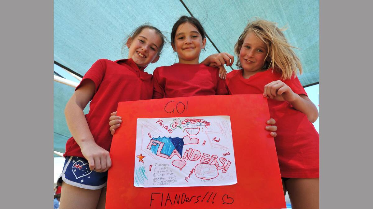 Amalee Wilson, 10, Cassidy Lane, 8, and Emily Ross, 9, of Flanders. Picture: Michael Frogley 