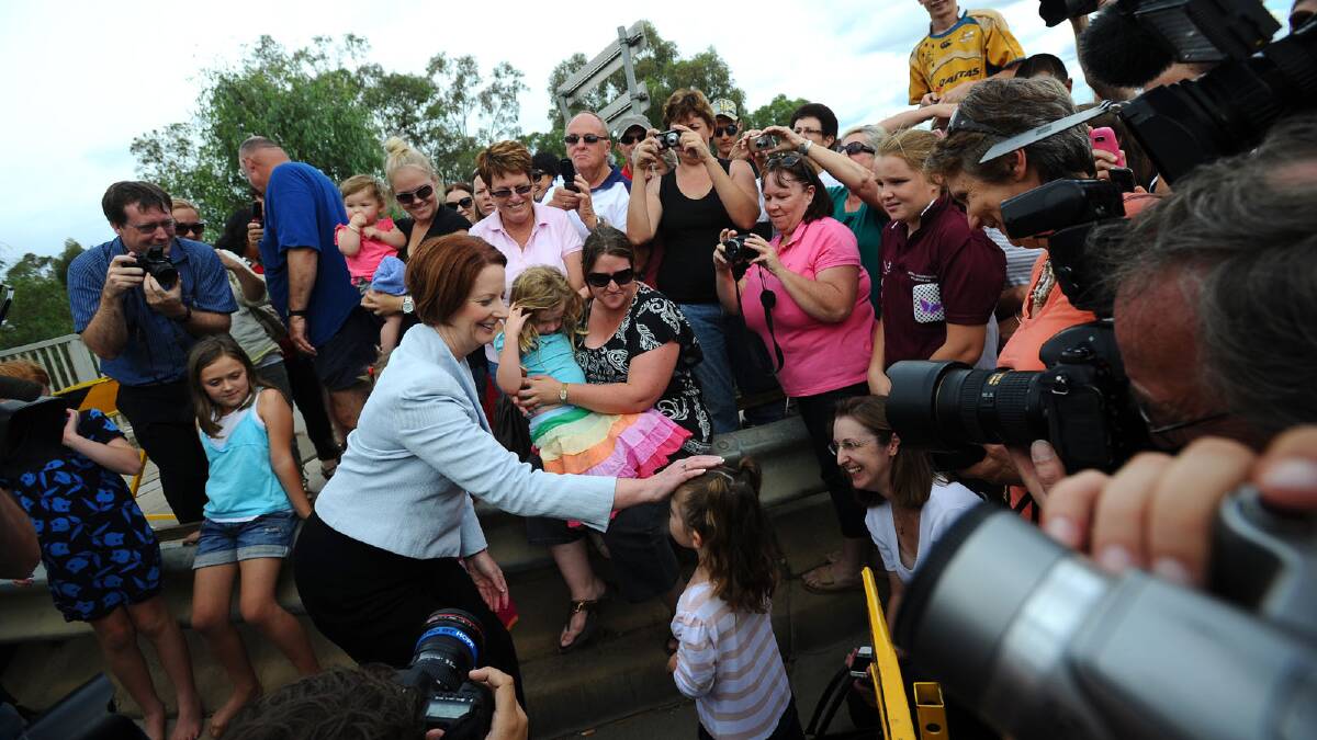 Prime Minister Julia Gillard met with Wagga residents during last year's floods. Picture: Addison Hamilton