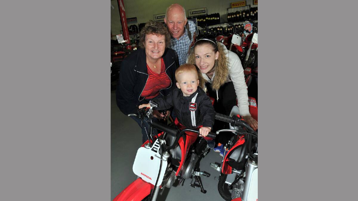 Motorcycle ride for motor neurone disease. Tasman O'Hara, 16 months, with grandparents Sue and Ray Williams and mum Julie O'Hara. Picture: Les Smith