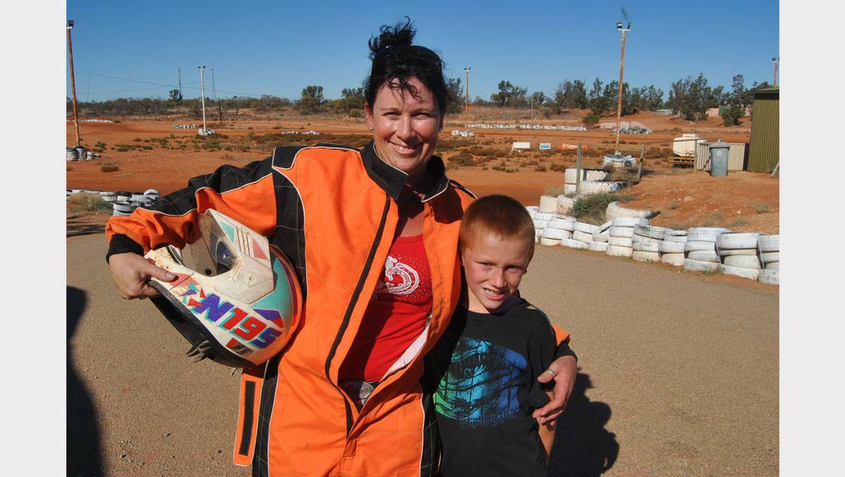 Carolyn Mattner and son Tyler at the Roxby Downs Desert Dirt Kart race track.