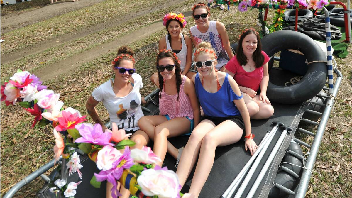 2014 Gumi Race: From front, Jemillah Forbes,16, Maddy Cooper,16, Gemma Exton, 15, back, Francesca Moroni,15, Molly Bates,16, and Isobel Strong,16, on the "Flower Power". Picture: Michael Frogley  
