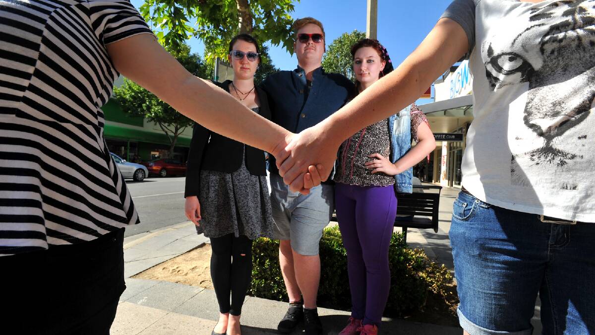 Pro gay marriage supporters (from left) Rebecca Waller, Dwayne Sibraa and Zoe Hadler, will walk down Baylis Street on November 30 supporting marriage equality in response to a walk being run by a non-denominational community group that believes in the traditional meaning of marriage. Picture: Addison Hamilton