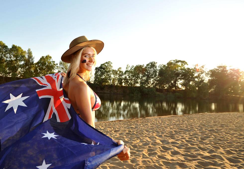 Claudia Lieschke gets into the Australia Day spirit at Wagga Beach. Picture: Michael Frogley