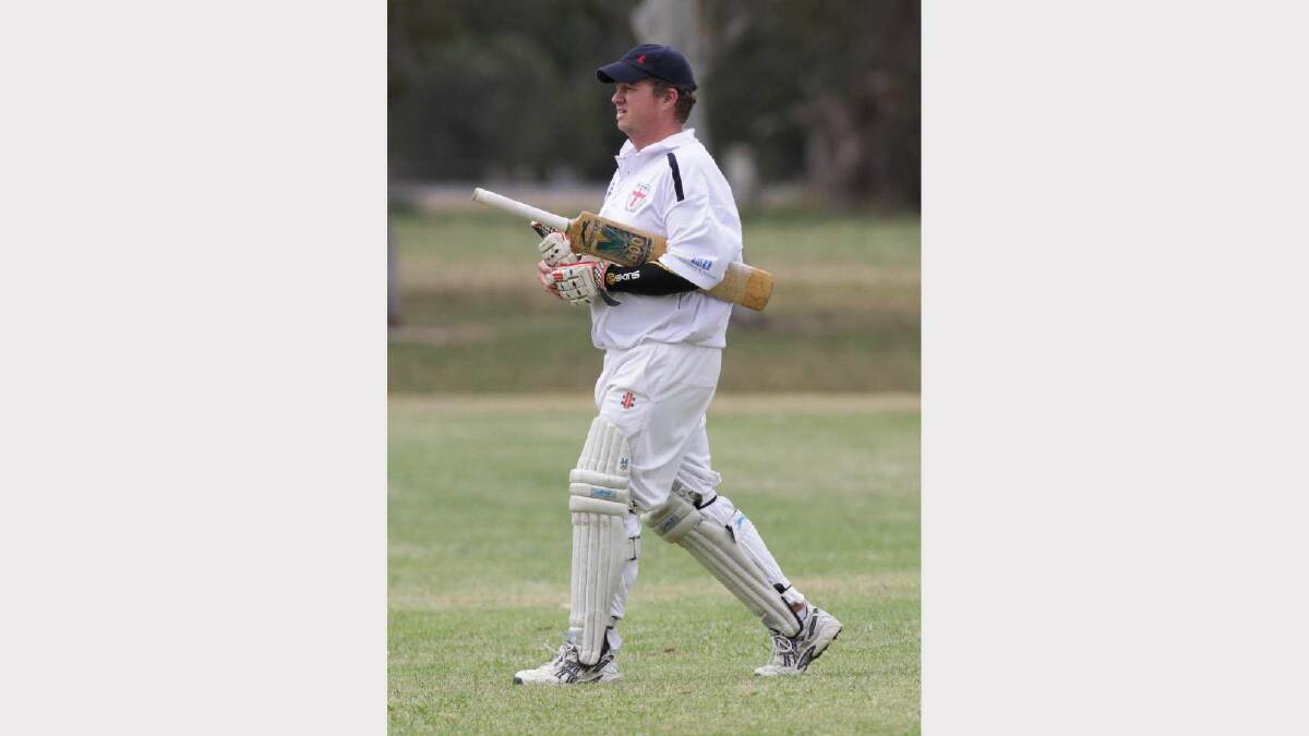 CRICKET: St Michaels v South Wagga at Rawlings Park. St Michaels batsman Marty Loy heads back to the sheds after being caught out. Picture: Les Smith