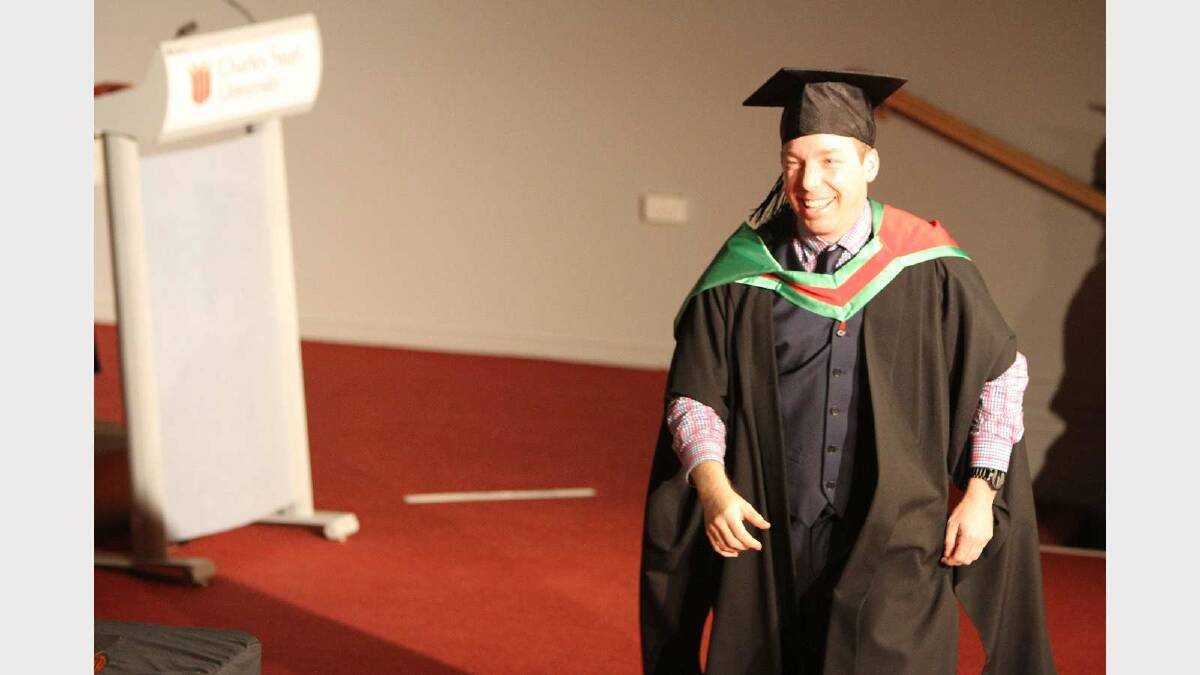 Graduating from Charles Sturt University with a Master of Education with distinction is Aaron Schubert. Picture: Daisy Huntly