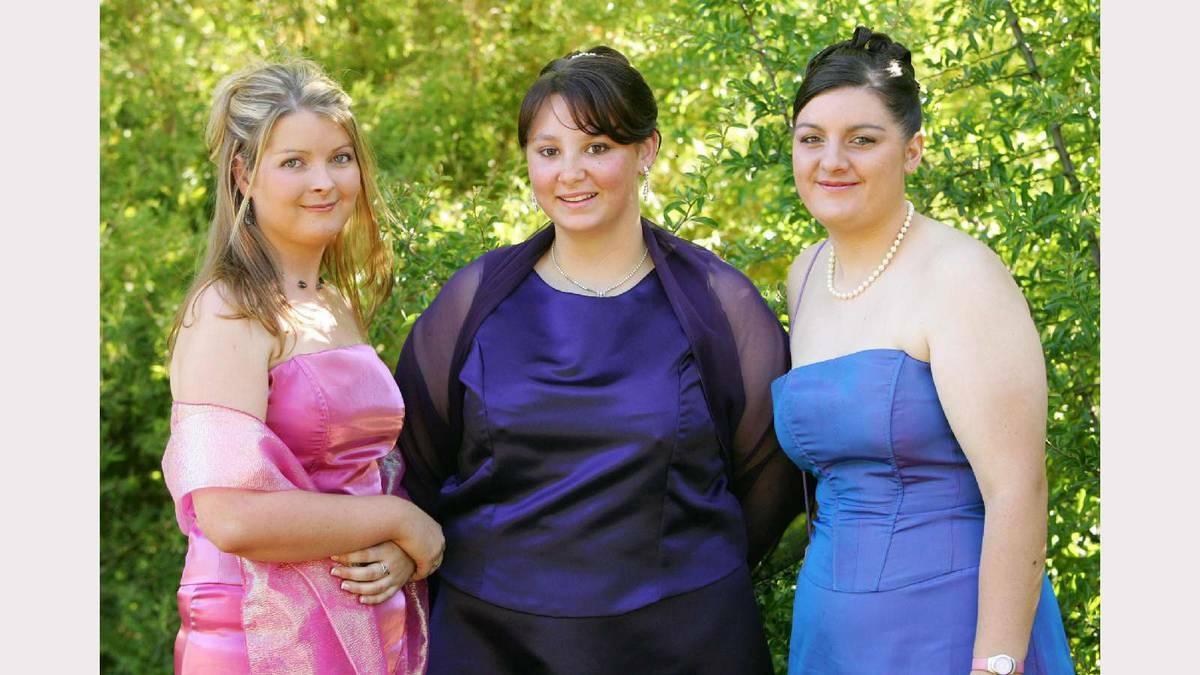 Hayley Lidgard, Sharn Ballard and Erin Bird at the Kooringal High School formal in 2005. Picture: Brett Koschel