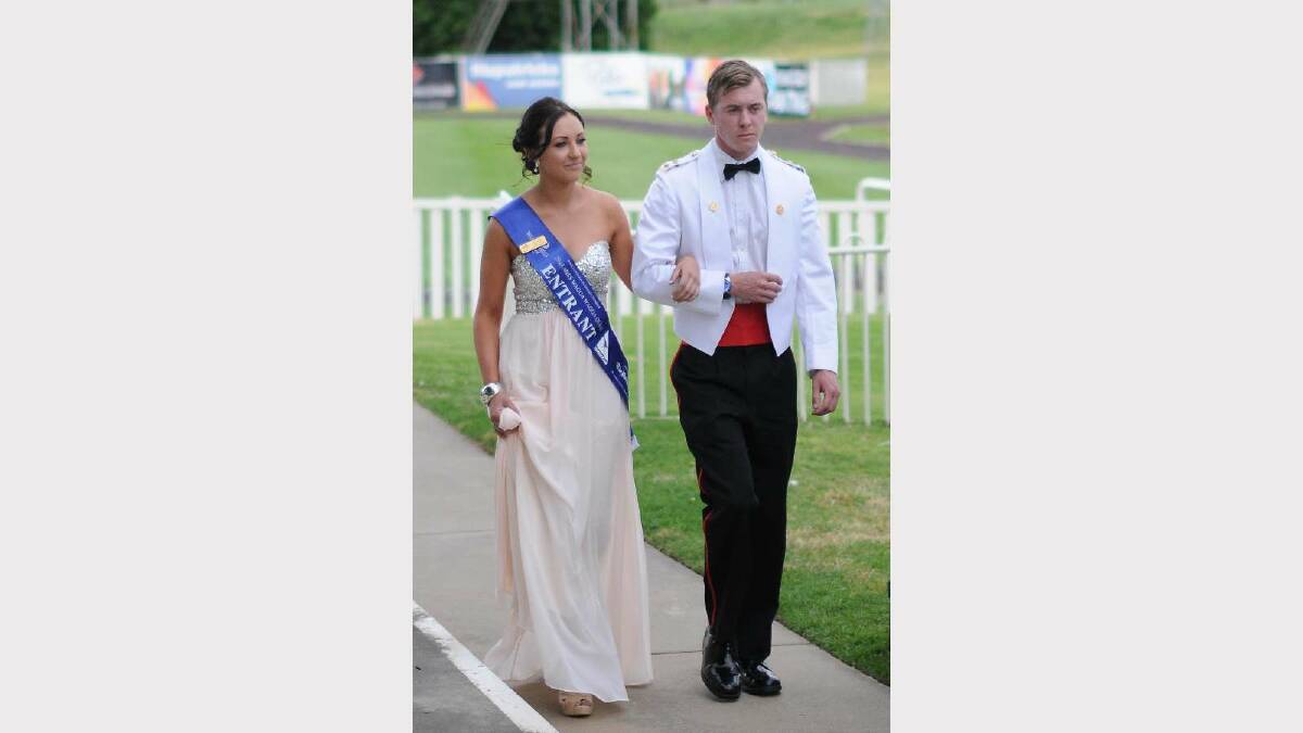 Miss Wagga 2014 crowning ceremony. Samantha Brunskill is escorted by Lt Jake York. Picture: Jacinta Coyne