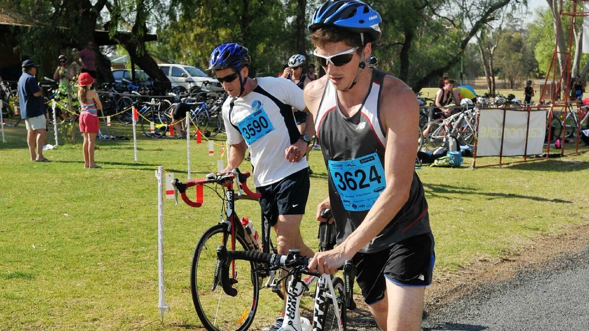 Wagga Triathlon Club's come-and-try duathlon: Patrick Knagge and Michael Gilchrist. Picture: Alastair Brook