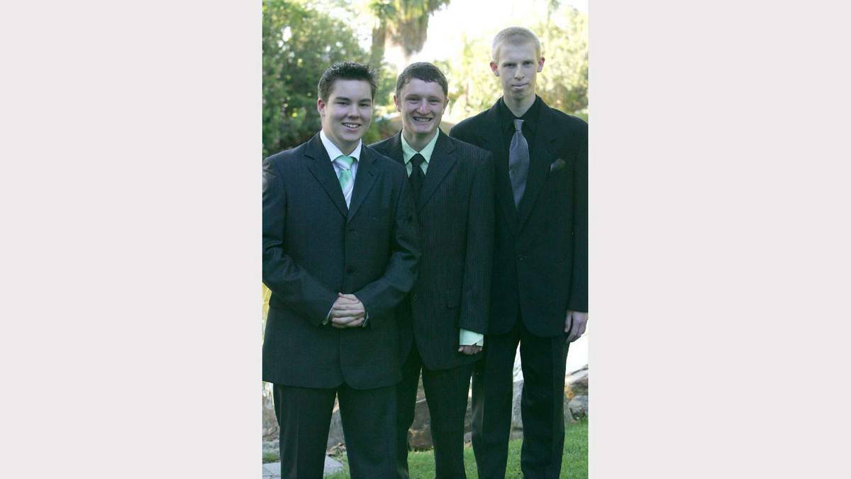 Lachlan Jordan, Declan Weatherald and Benjamin Lloyd at the Kooringal High School formal in 2005. Picture: Brett Koschel