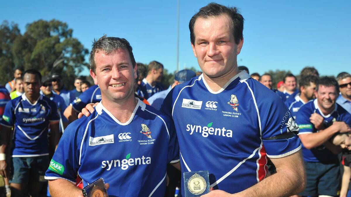 Temora defeated Ag College 33-30 in the Romano's Cup. Bill Castle medal runner-up Casey Jordan and medal winner Bill McCrone. Picture: Addison Hamilton