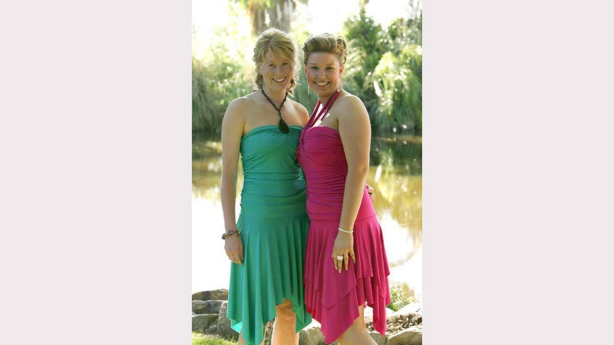 Sarah Cox and Lesley-Jane Hodge at the Kooringal High School formal in 2005. Picture: Brett Koschel