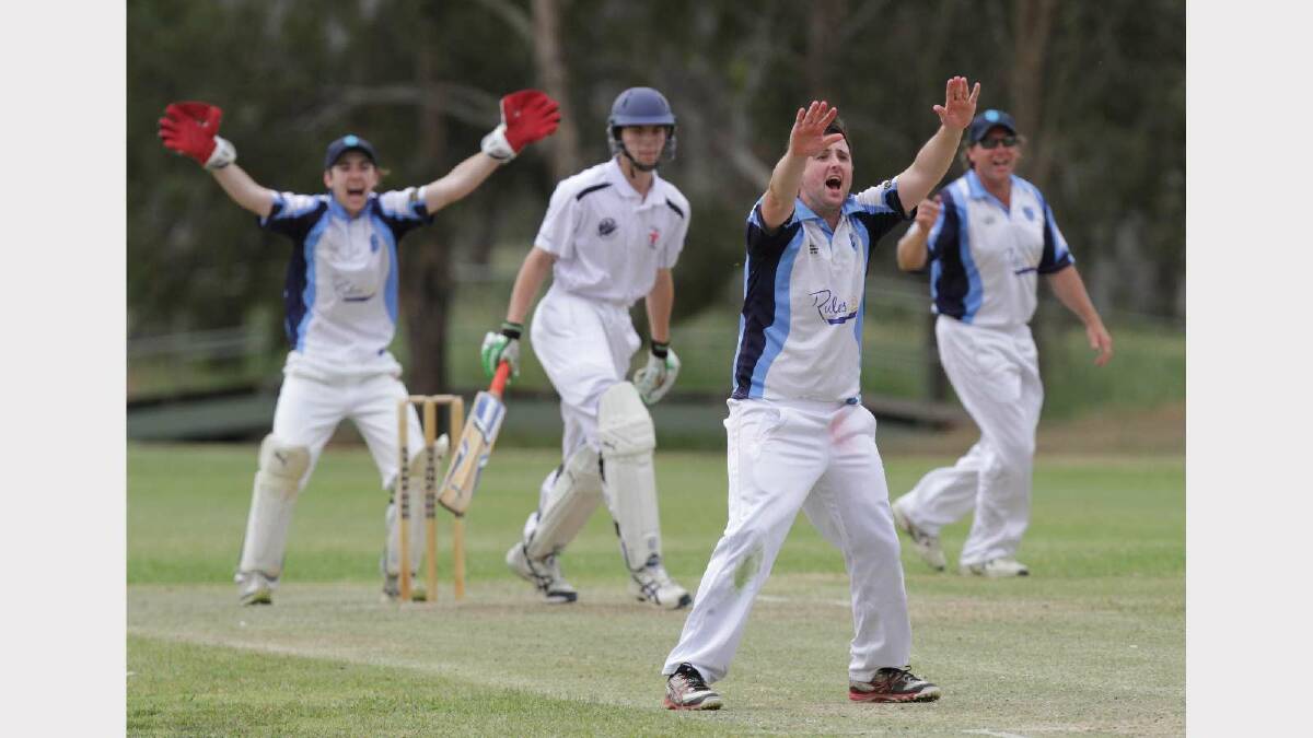 CRICKET: St Michaels v South Wagga at Rawlings Park. Fraser Noack survives a lively appeal from South Wagga's Joel Robinson. Picture: Les Smith