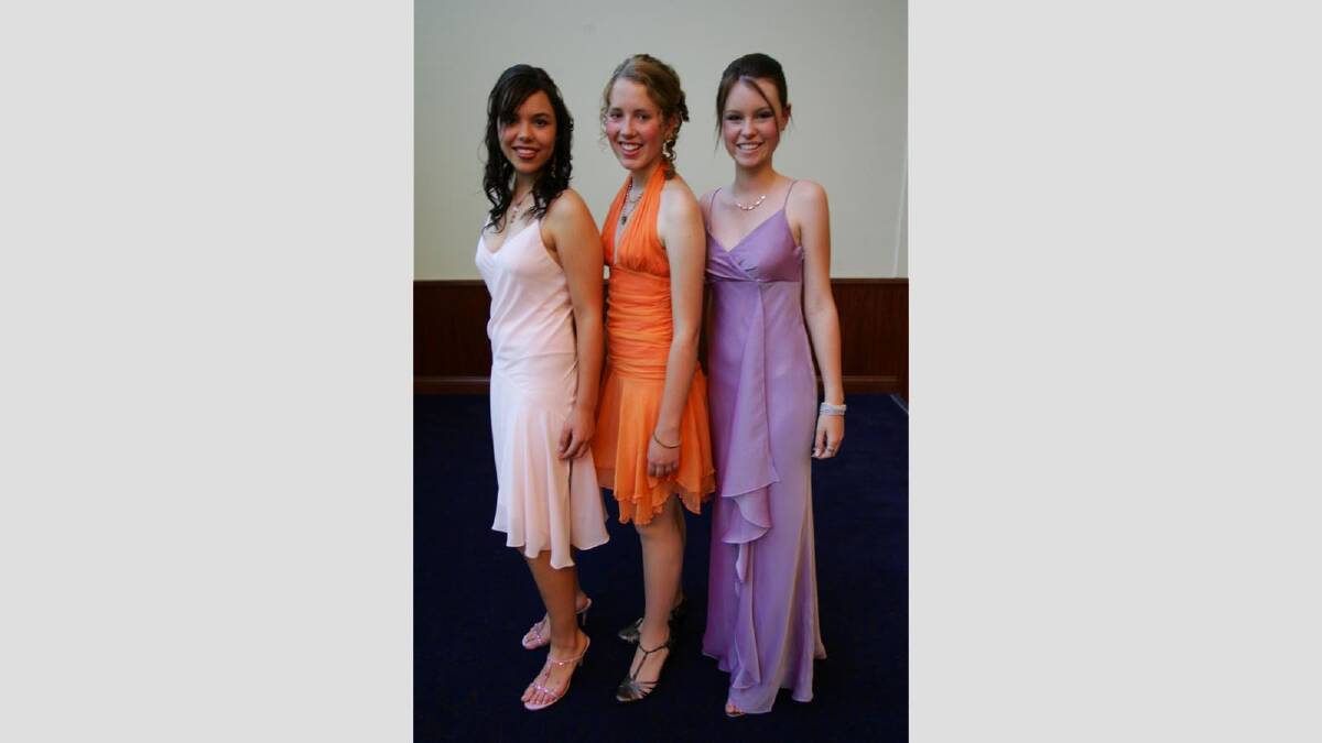 Caitlin Smith, Rebecca Padgett and Tanita Manton at the Wagga High School formal in 2005. Picture: Les Smith