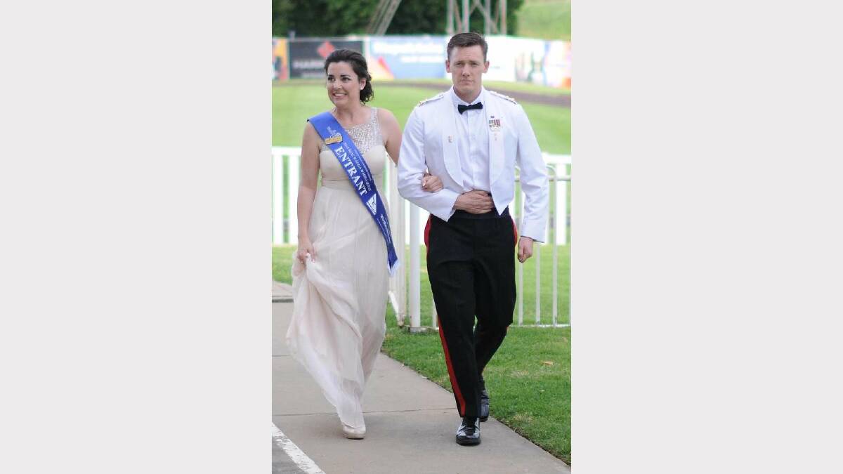 Miss Wagga 2014 crowning ceremony. Jane Morton is escorted by Lt David Bannister-Tryrell. Picture: Jacinta Coyne