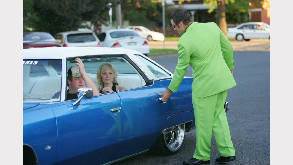 Josh Eldridge and Tess Mackay arrive in style at the Wagga Christian College formal in 2005. Picture: Les Smith