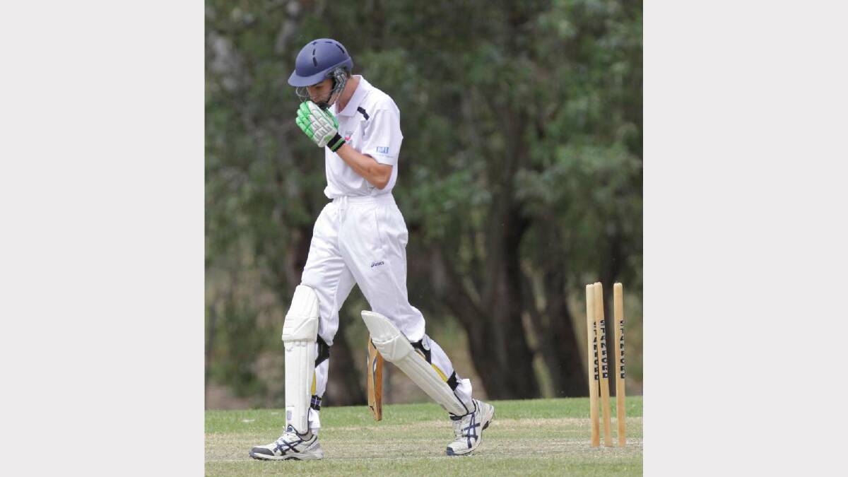CRICKET: St Michaels v South Wagga at Rawlings Park. St Michaels batsman Fraser Noack exits the field. Picture: Les Smith
