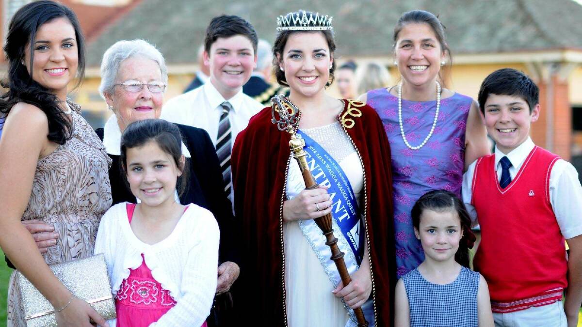 Miss Wagga 2014 crowning ceremony. Miss Wagga Jane Morton with her mother, Dominique, grandmother and siblings. Picture: Jacinta Coyne