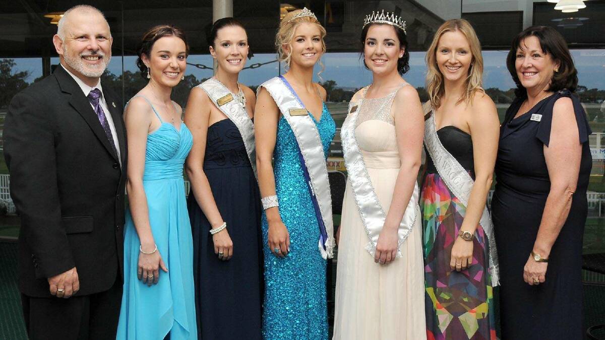 Miss Wagga 2014 crowning ceremony.  Larry Buete, Casey Wilson, Teneal Hanigan, 2014 Community Princess Cayde Cheney, 2014 Miss Wagga Jane Morton, Tracy Coleman and Wagga Business Chamber president Fran Wooden. Picture: Jacinta Coyne