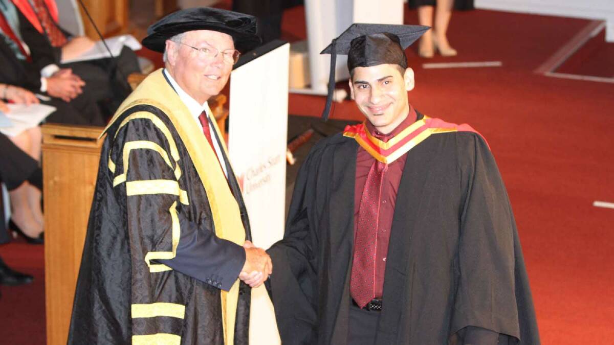 Graduating from Charles Sturt University with a Bachelor of Pharmacy is Kirols Fanos. Picture: Daisy Huntly