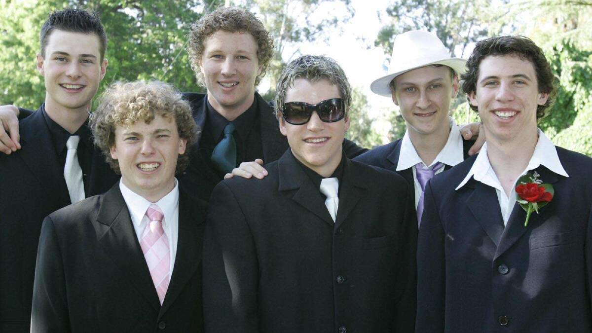 Joel Neville, Justin Marsh, Daniel Cornwell, Eric Teakel, Matt Spargo and Alex Whiticker at the Wagga High School year 12 formal. Picture: Les Smith