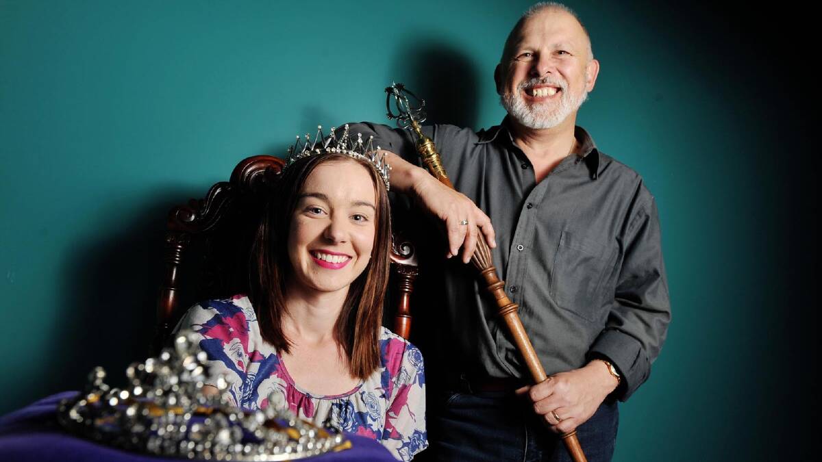 Wagga Business Chamber events and administration co-ordinator Casey Wilson and chamber manager Larry Buete hold up the crown and sceptre to be awarded to the Miss Wagga winner. Picture: Alastair Brook