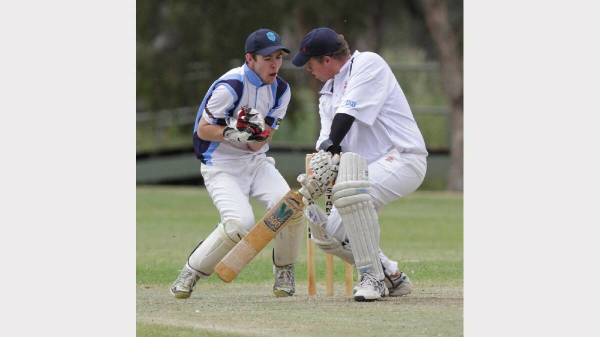 CRICKET: St Michaels v South Wagga at Rawlings Park. South Wagga keeper Hayden Dore reacts quickly as batsman Marty Loy takes a swipe. Picture: Les Smith