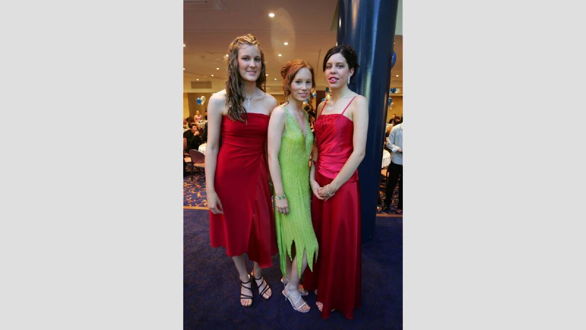 Caitlin Coombes, April Thompson and Sarah Freeman at the Wagga High School formal in 2005. Picture: Les Smith