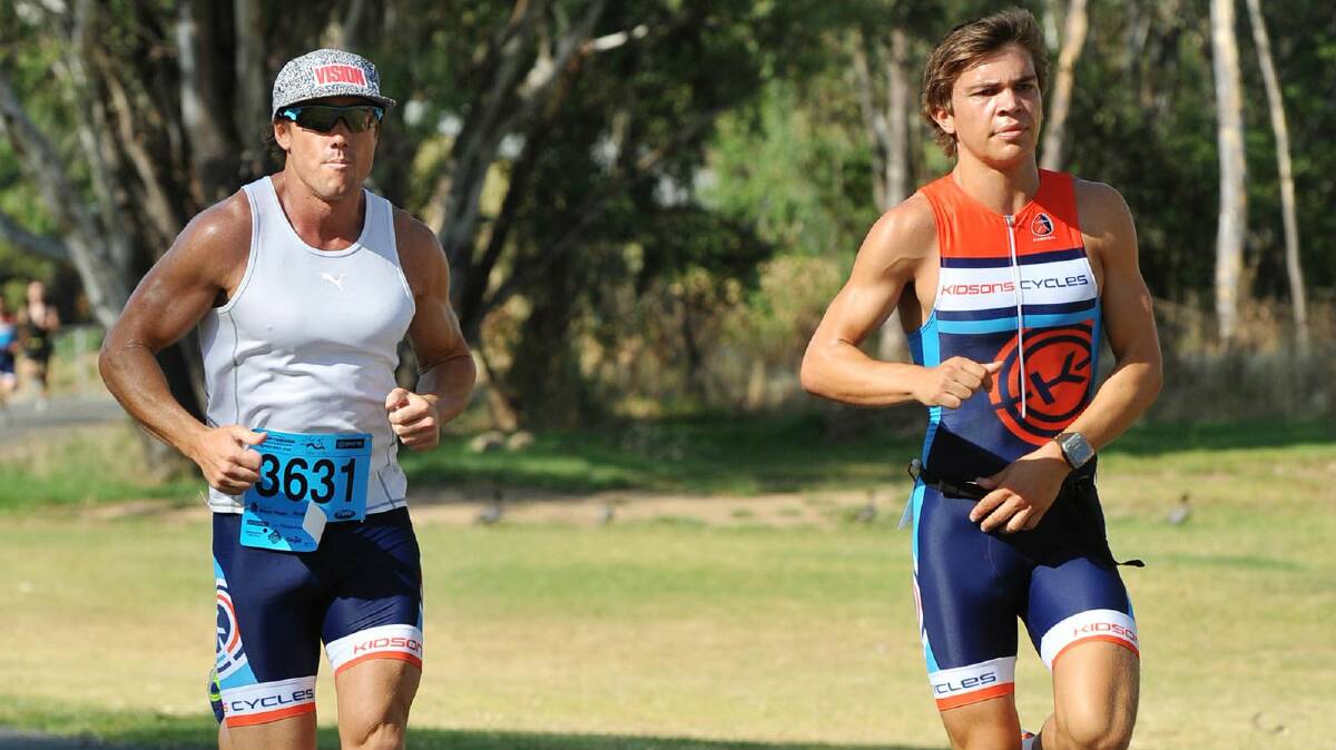 Wagga Triathlon Club's come-and-try duathlon: Ryan Miller and Alex Holbrook. Picture: Alastair Brook